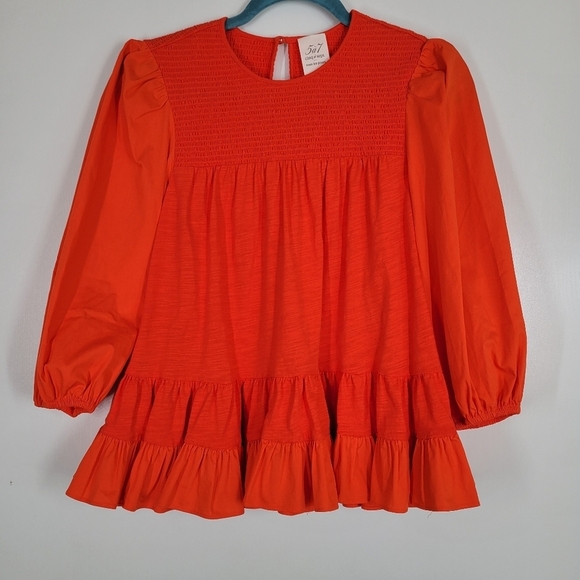 cinq a sept Tops - Cinq A Sept Womens Cotton‎ Smocked Bodice Ruffled Top Orange Size XS Blouse